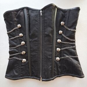 Spirit Halloween Black Steampunk Goth Skeleton Royalty Chain Corset Top